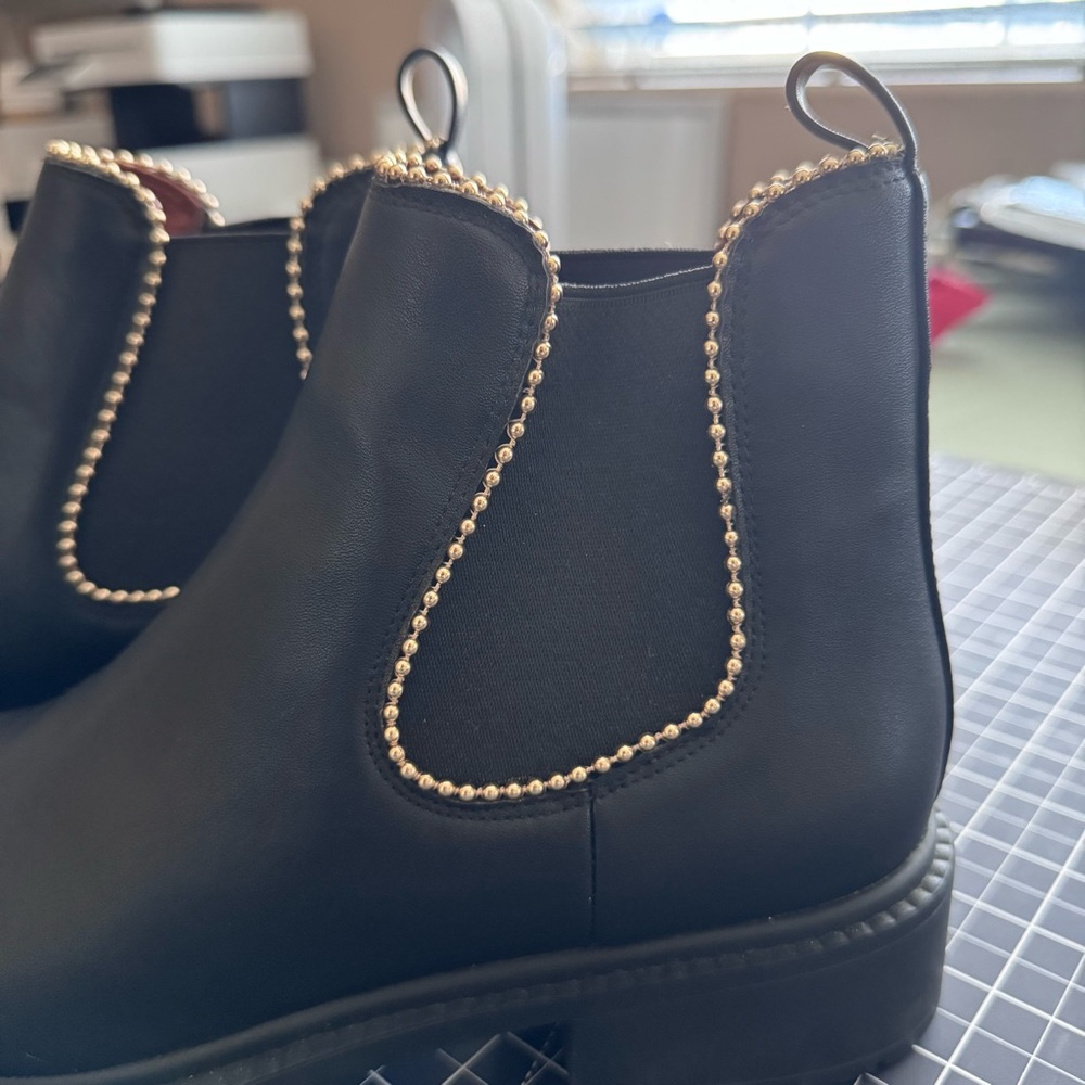COACH Black Chelsea Boots with Gold Studding - Picture 3 of 5